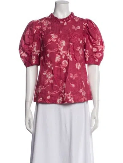 Pre-owned Sea New York Floral Print Short Sleeve Blouse In Red