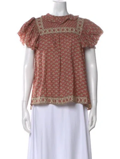 Pre-owned Sea New York Floral Print Short Sleeve Blouse In Red