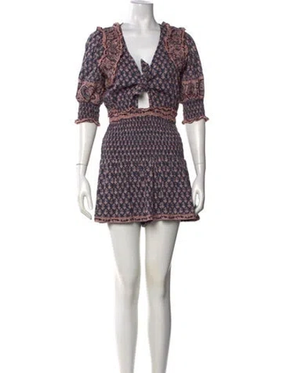 Pre-owned Sea New York Floral Print V-neck Romper