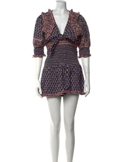 Pre-owned Sea New York Floral Print V-neck Romper In Blue/neutrals