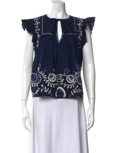 Pre-owned Sea New York Floral Print V-neck Top In Blue