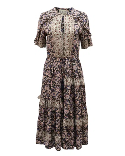 Sea New York Floral Printed Midi Dress In Multicolor Cotton In Black