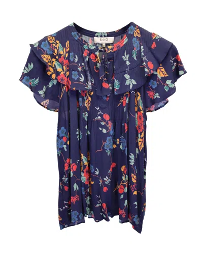 Sea New York Floral Ruffled Blouse In Blue Viscose