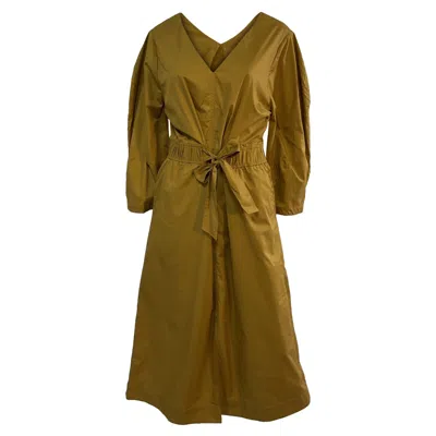 Sea New York Gabriette Waist Tie Midi Dress In Yellow Cotton In Green