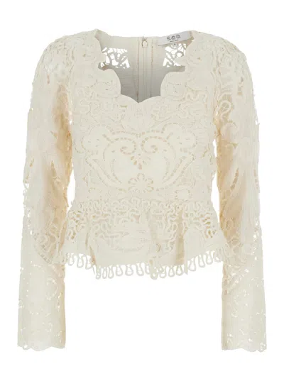 Sea New York Gianna White Top With All-over Lace Embroidery In Cotton Woman