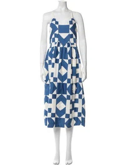 Pre-owned Sea New York Graphic Print Midi Length Dress In Blue