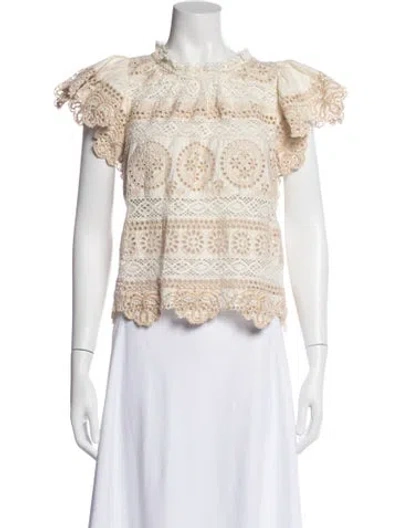 Pre-owned Sea New York Lace Pattern Crew Neck Top In Neutral