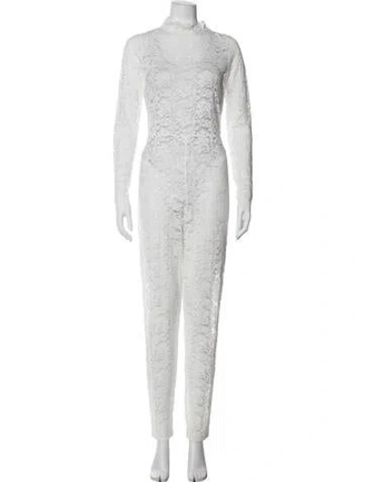 Pre-owned Sea New York Lace Pattern Mock Neck Jumpsuit In White