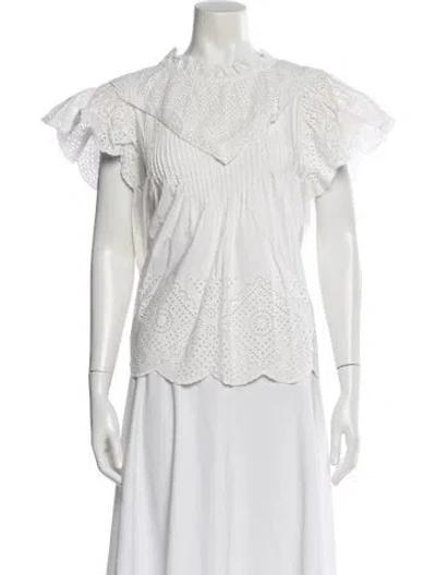 Pre-owned Sea New York Lace Pattern Short Sleeve Blouse In White