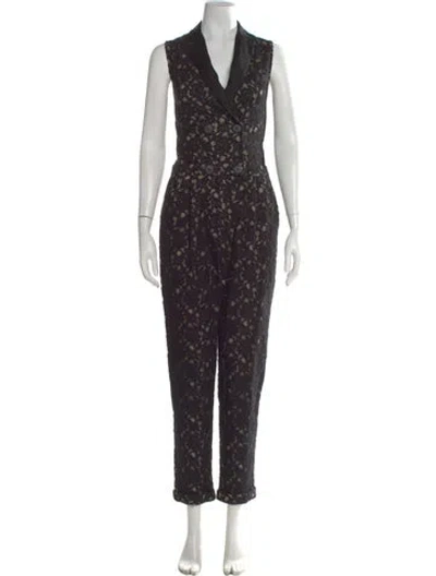 Pre-owned Sea New York Lace Pattern V-neck Jumpsuit In Black