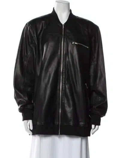 Pre-owned Sea New York Lamb Leather Bomber Jacket In Black
