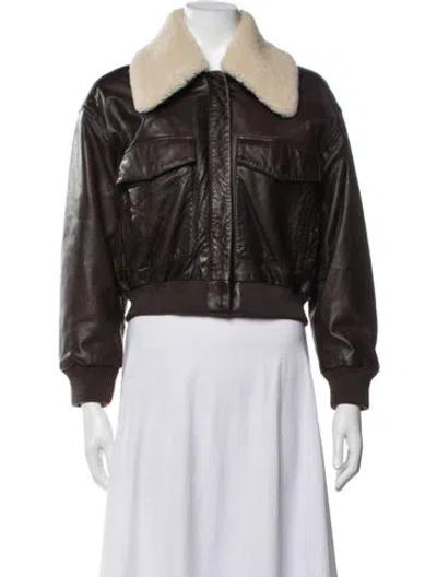Pre-owned Sea New York Lamb Leather Bomber Jacket In Brown