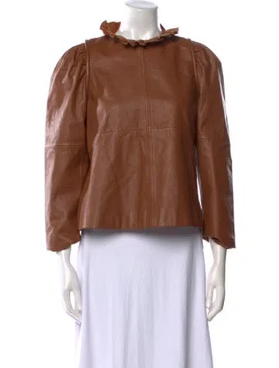 Pre-owned Sea New York Leather Mock Neck Blouse In Brown