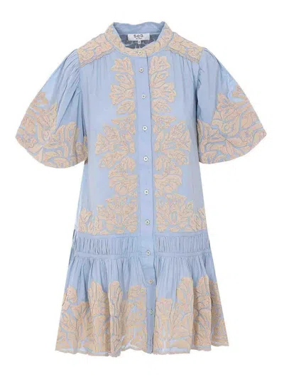 Sea New York Light Blue Alexandra Embroidered Dress