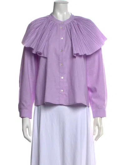 Pre-owned Sea New York Linen Long Sleeve Blouse In Purple