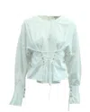 Sea New York Long Sleeve Eyelet Lace Up Blouse In White Cotton In White