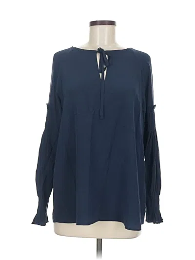 Pre-owned Sea New York Long Sleeve Silk Top Blue Keyhole Neckline Tops