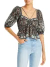 SEA NEW YORK MARLEE PRINT TOP WOMENS RUCHED FLORAL PRINT BLOUSE