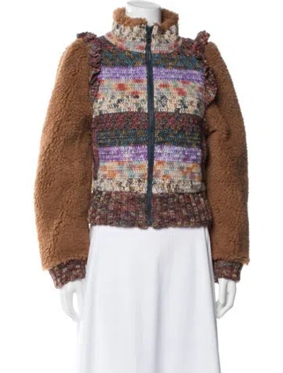 Pre-owned Sea New York Merino Wool Printed Faux Fur Jacket W/ Tags In Brown
