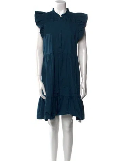 Pre-owned Sea New York Mock Neck Knee-length Dress In Blue