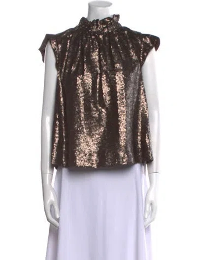 Pre-owned Sea New York Mock Neck Short Sleeve Blouse In Brown