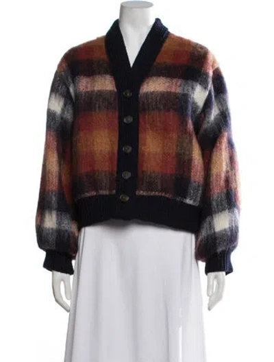 Pre-owned Sea New York Mohair Plaid Print Jacket In Blue/neutrals/orange