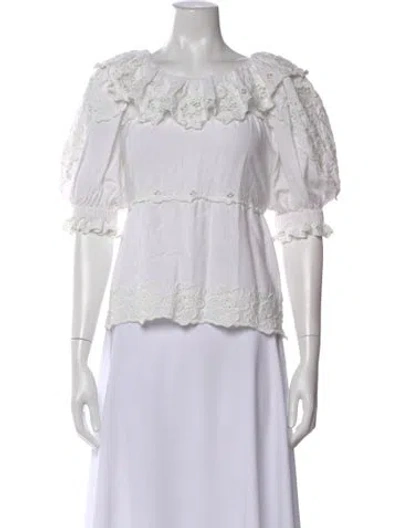 Pre-owned Sea New York Off-the-shoulder Short Sleeve Blouse In White
