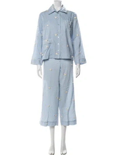 Pre-owned Sea New York Patterned Embroidered Accent Pajamas W/ Tags In Blue
