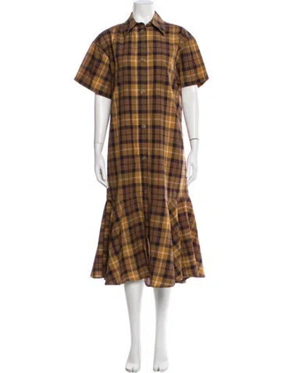 Pre-owned Sea New York Plaid Print Long Dress In Brown