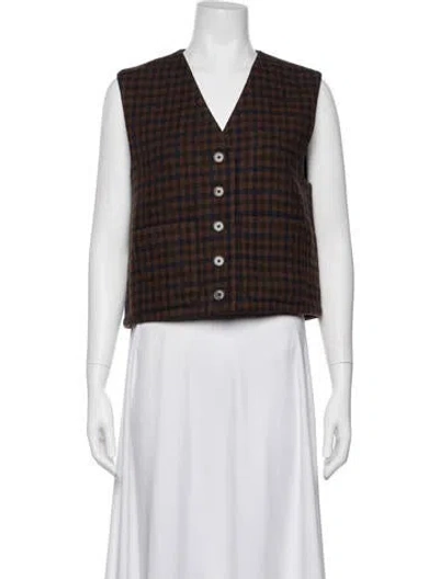Pre-owned Sea New York Plaid Print Vest In White