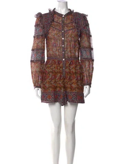 Pre-owned Sea New York Printed Crew Neck Romper In Brown