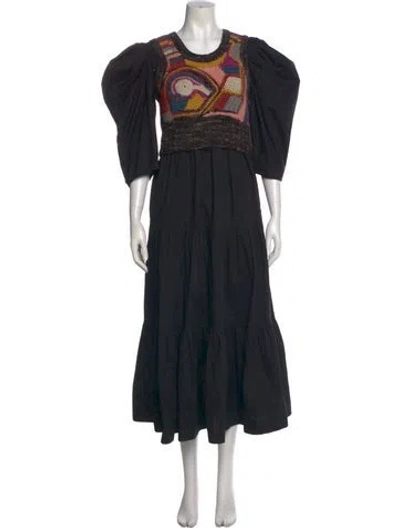 Pre-owned Sea New York Printed Long Dress In Black