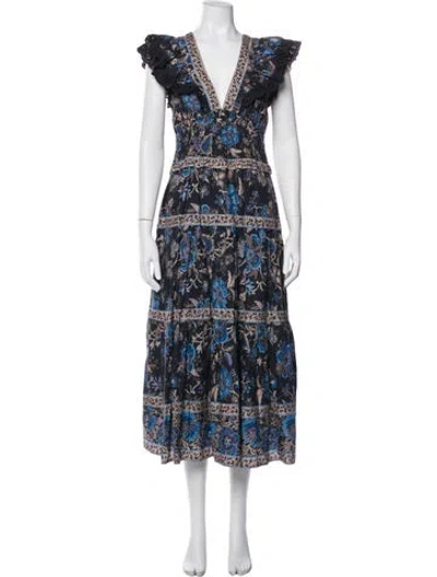 Pre-owned Sea New York Printed Long Dress In Blue