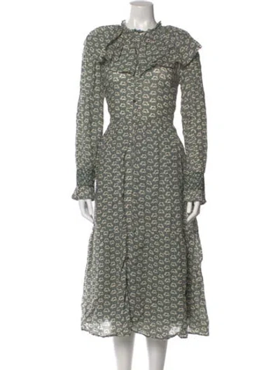 Pre-owned Sea New York Printed Long Dress In Green