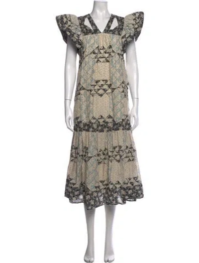 Pre-owned Sea New York Printed Long Dress In Neutrals