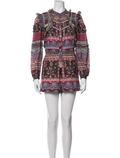 Pre-owned Sea New York Printed Mock Neck Romper In Burgundy
