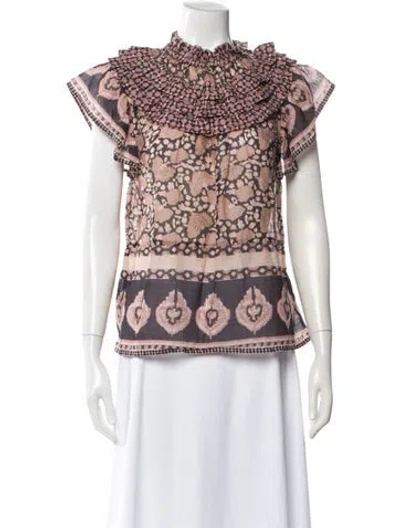 Pre-owned Sea New York Printed Short Sleeve Blouse In Neutral
