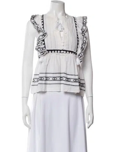 Pre-owned Sea New York Printed Short Sleeve Blouse In White