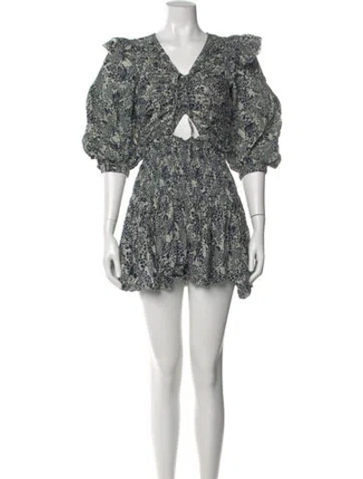 Pre-owned Sea New York Printed V-neck Romper In Green