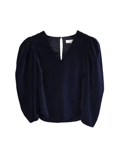 Sea New York Puff-sleeve Blouse In Navy Blue Velvet