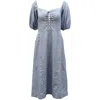 Sea New York Puffy Sleeve Shirred Dress In Light Blue Cotton In Grey