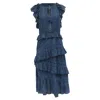 Sea New York Rosalie Ruffle Floral Midi Dress In Blue Cotton In Blue