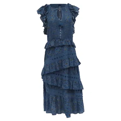 Sea New York Rosalie Ruffle Floral Midi Dress In Blue Cotton