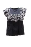 Sea New York Ruffled Broderie Anglaise Blouse In Navy Blue Cotton In Blue