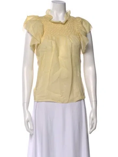 Pre-owned Sea New York Short Sleeve Blouse In Yellow