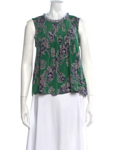 Pre-owned Sea New York Silk Floral Print Top In Green