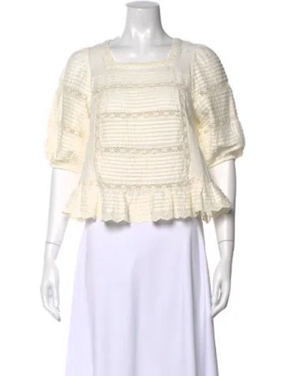 Pre-owned Sea New York Square Neckline Short Sleeve Blouse In Neutral