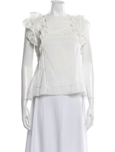 Pre-owned Sea New York Square Neckline Short Sleeve Blouse In White