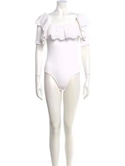 Pre-owned Sea New York Square Neckline Short Sleeve Bodysuit In Neutral