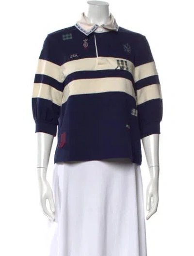 Pre-owned Sea New York Striped Three-quarter Sleeve Polo In Blue
